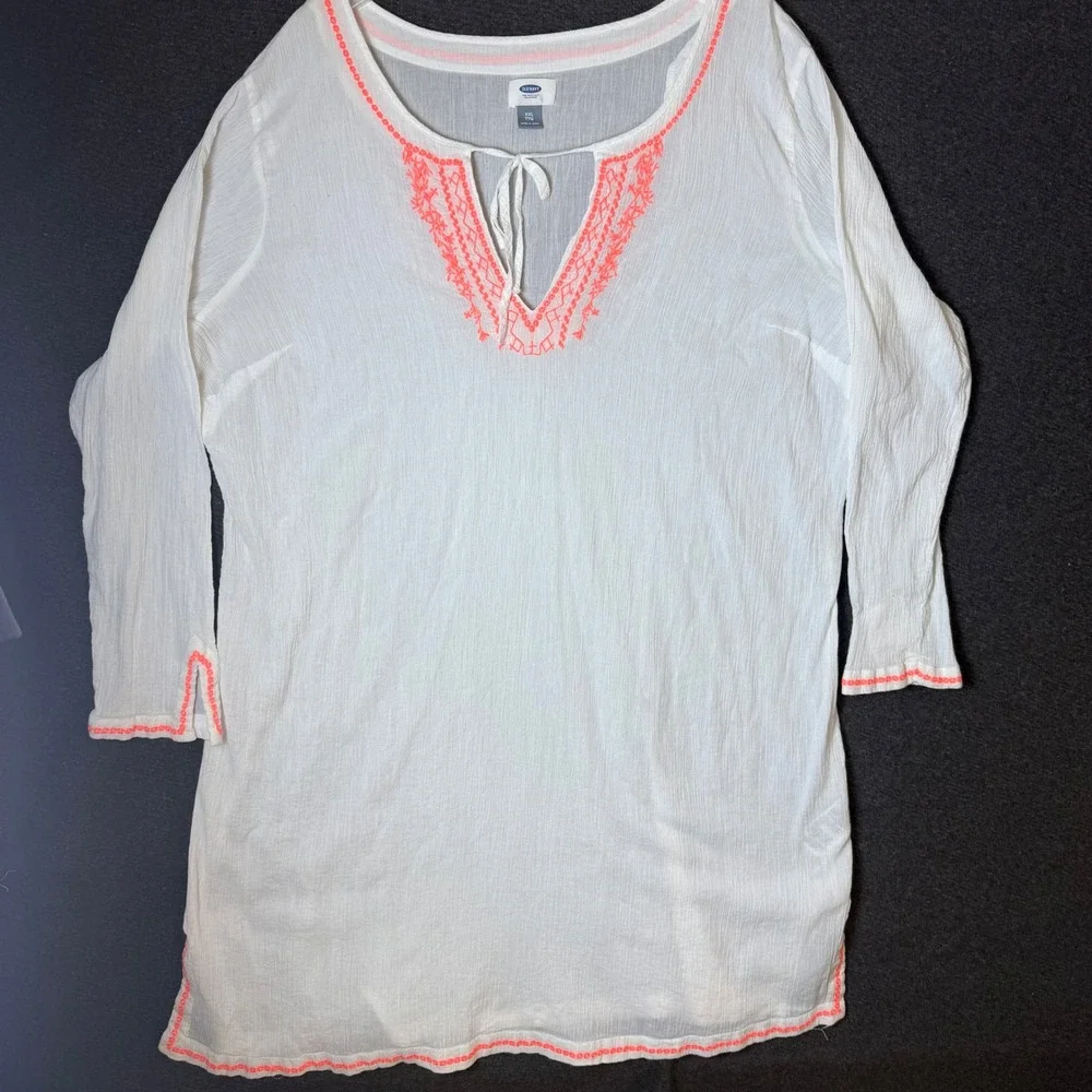 Old Navy White Swim Coverup with Coral Embroidery - Picture 6 of 13